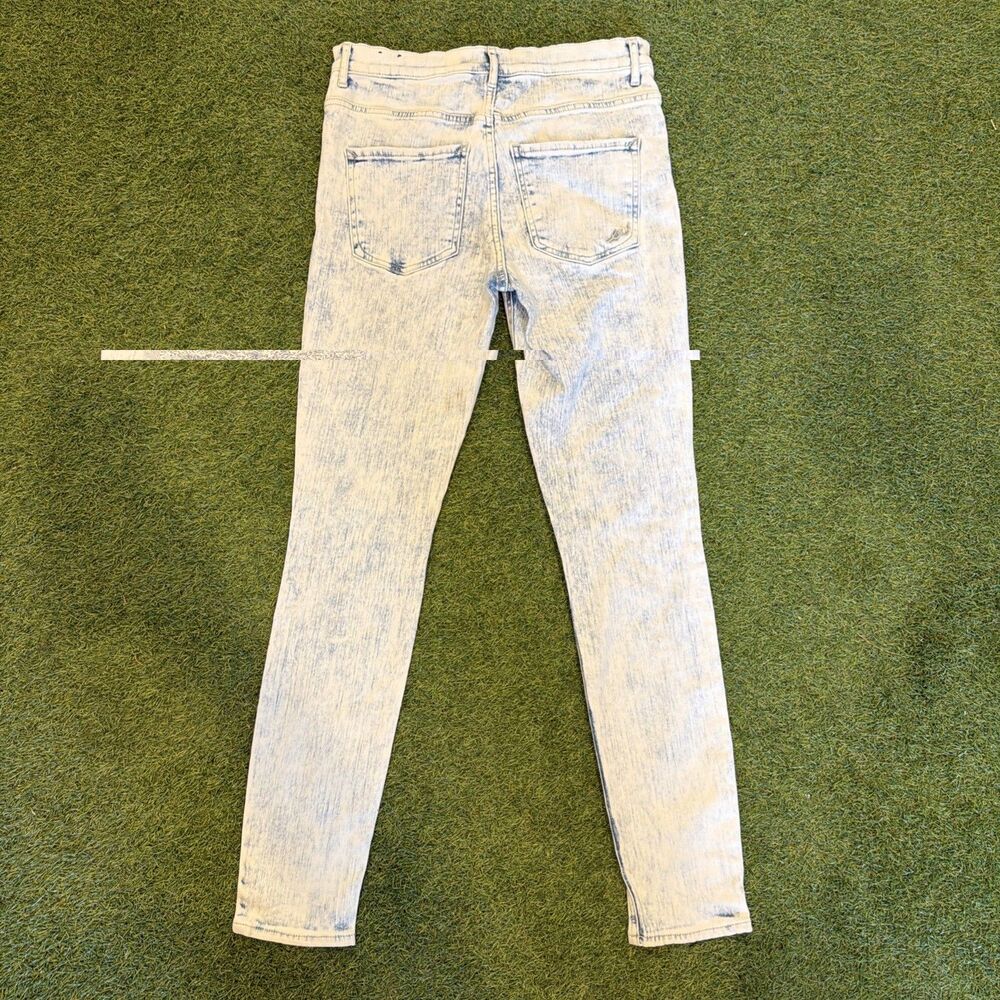 Express Womens Straight Leg High Rise Acid Wash Blue White Jeans 8 - Picture 10 of 11